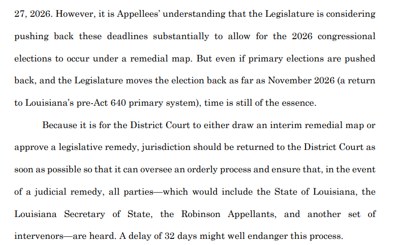 bykatiebuehler's tweet image. 1. Callais and a group of self-described "non-African American" Louisiana voters urged #SCOTUS to issue its formal opinion and judgment "forthwith" so the lower court could hold any necessary hearings before that state's primaries. supremecourt.gov/DocketPDF/25/2…