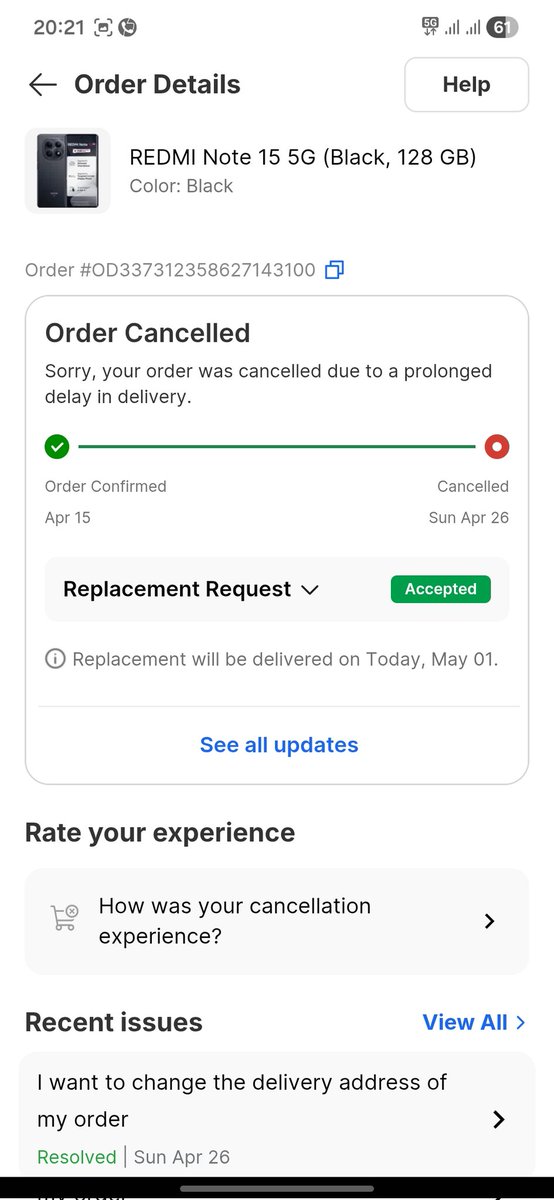 Afjalahmad8's tweet image. @Flipkart Ordered phone on 15 Apr (delivery 18 Apr). Not delivered, delayed to 25 Apr, then auto-cancelled. Replacement promised for 1 May, but still not delivered. Very poor service. Please resolve ASAP.#Flipkart #CustomerExperience #Delay