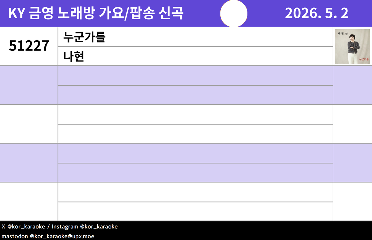kor_karaoke's tweet image. #KY #노래방신곡 #가요 #나현