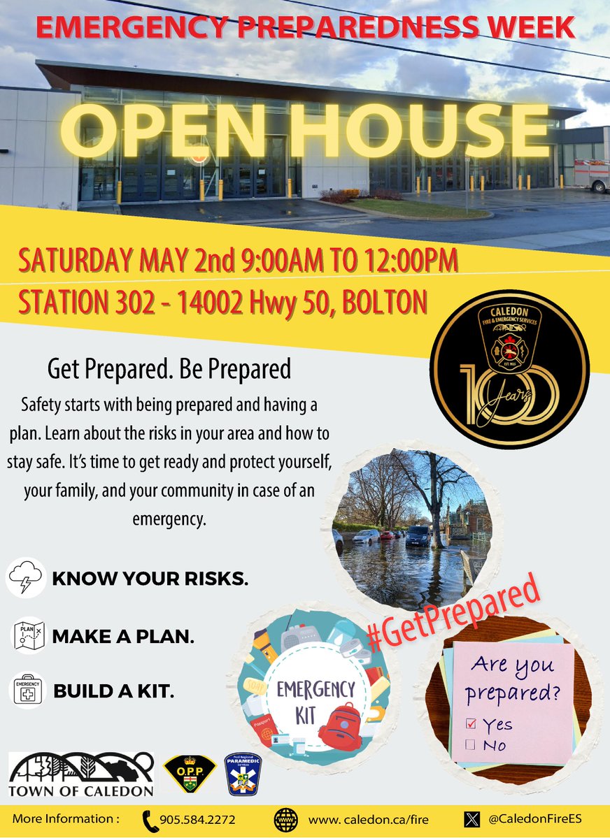 CaledonFireES's tweet image. Emergency Preparedness Week is coming!
Are you prepared?
Stop by and talk with local firefighters, OPP, and paramedics.

More info at Caledon.ca/Fire

#EPW2026
#Caledon Fire
TB