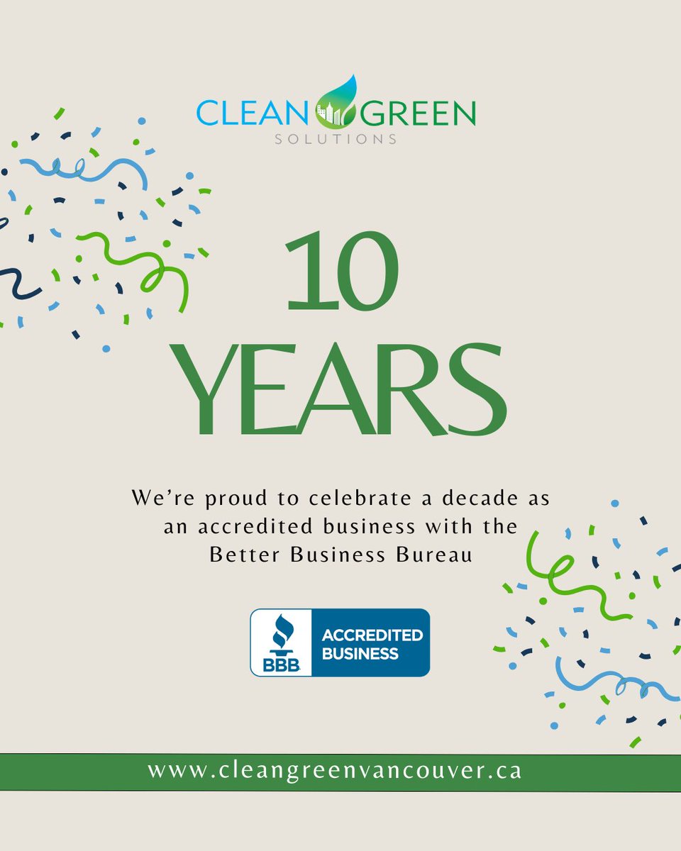 cleangreen_van's tweet image. 10 YEARS with the @bbb_us 🎉

#TenYears #Milestone #BBB #BetterBusinessBureau #TrustedBusiness #OfficeCleaning #CommercialCleaning #GreenCleaning #EcoFriendlyCleaning