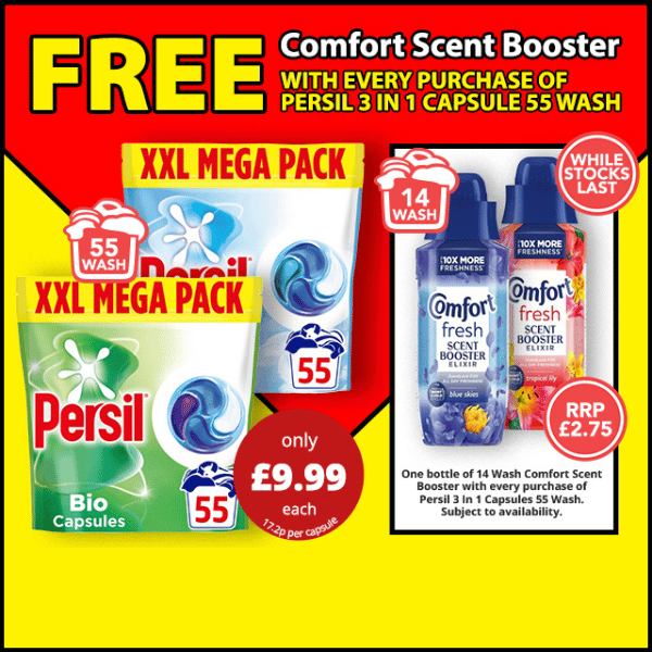 SaversHB's tweet image. FREE Comfort Scent Booster with every purchase of Persil 3IN1 55 wash packs! 😍

Shop now👉 ow.ly/u4W550YP5Iy

#freebies #savers #savershaul #persil