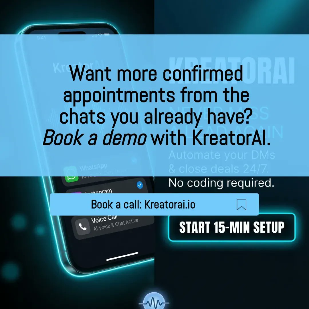 KreatorAI__'s tweet image. Want more confirmed appointments from the chats you already have? contact us for a demo at Kreatorai.io.

#medspa #appointmentbooking #leadconversion #automation #AI

Book a call for a free product demo