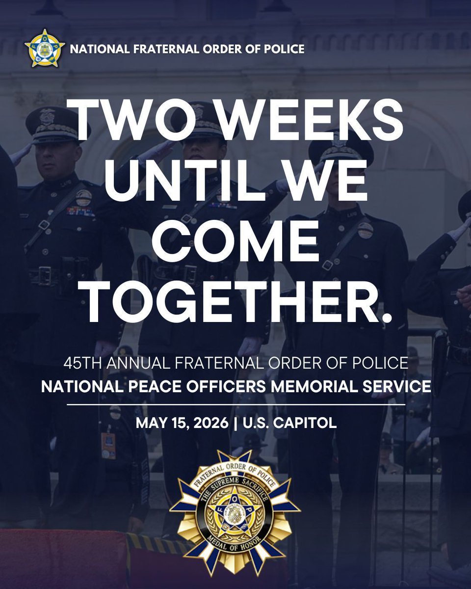 GLFOP's tweet image. Two weeks until law enforcement from across the country gathers for National Police Week.

This week is about one thing: remembering those who gave everything.

#PoliceWeek #FOP #LawEnforcement #HonorTheFallen #NeverForget #LEO #ThinBlueLine