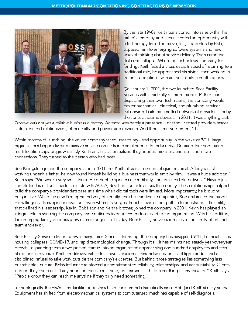 BOSSFSI's tweet photo. Celebrating 25 years of BOSS Facility Services by honoring the legacy behind it. Our CEO Keith Keingstein recently shared the story of his father, Bob—whose impact on the HVAC industry and BOSS still drives us today.

Page 20: https://t.co/ZpYDwRhNAq https://t.co/KxpTatw92Q