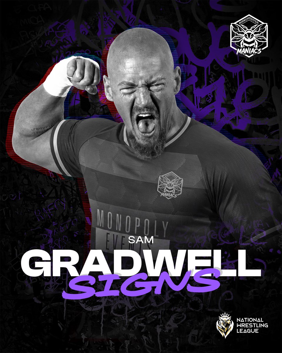 NationalWresLg's tweet photo. 🐝😤 𝐒𝐀𝐌 𝐆𝐑𝐀𝐃𝐖𝐄𝐋𝐋 𝐈𝐒 𝐀 𝐌𝐀𝐍𝐂𝐇𝐄𝐒𝐓𝐄𝐑 𝐌𝐀𝐍𝐈𝐀𝐂! 🐝😤

🚨 @sam_gradwell has officially signed for the Manchester Maniacs for the upcoming National Wrestling League season! https://t.co/bw1HMRjm6a