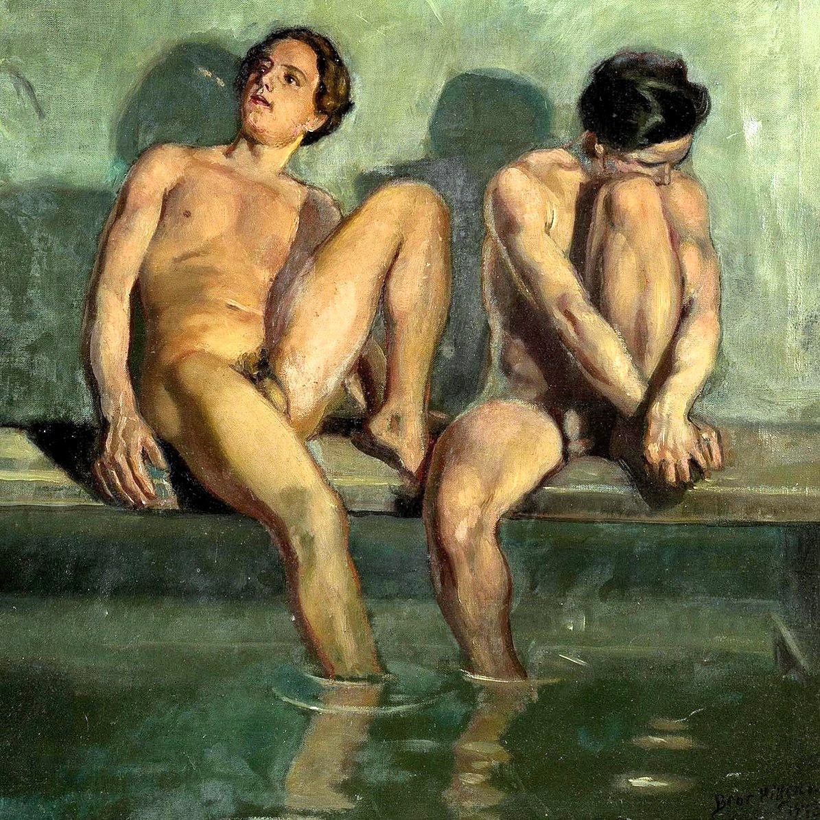 "Dos jóvenes en una casa de baños",  del pintor sueco Bror Hillgren (1881–1955).