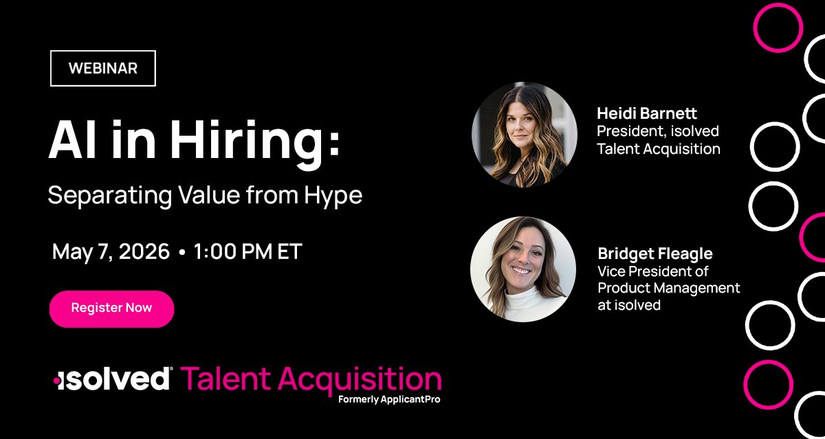 isolvedhcm's tweet image. Is AI actually helping hiring teams… or just adding noise? 📣

Join our #webinar to hear from Heidi Barnett and Bridget Fleagle on what’s working, what’s not and how to use AI without overcomplicating your process.

📍 May 7 | ⏰ 1 PM
🎟️ Save your spot: isolved.co/4t8t3C7