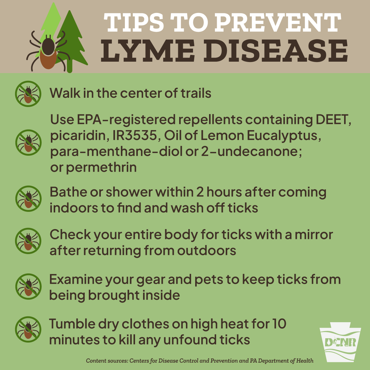 Reduce your risk of Lyme Disease by following these tick-bite prevention tips when spending time outdoors.

#LymeDiseaseAwarenessMonth 

<a href="/PAHealthDept/">PA Department of Health</a>