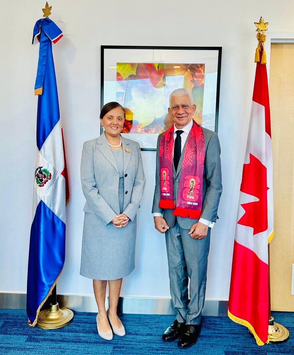 CanEmbDR's tweet photo. Ambassador @jdelimabaril was delighted to welcome @Ricardodlsanto3, President of @senadord, to the Embassy for a productive exchange on deepening Canada–Dominican Republic parliamentary ties, ahead of his upcoming visit to Canada for a @Parlamericas meeting. https://t.co/zL3LdFXEUZ