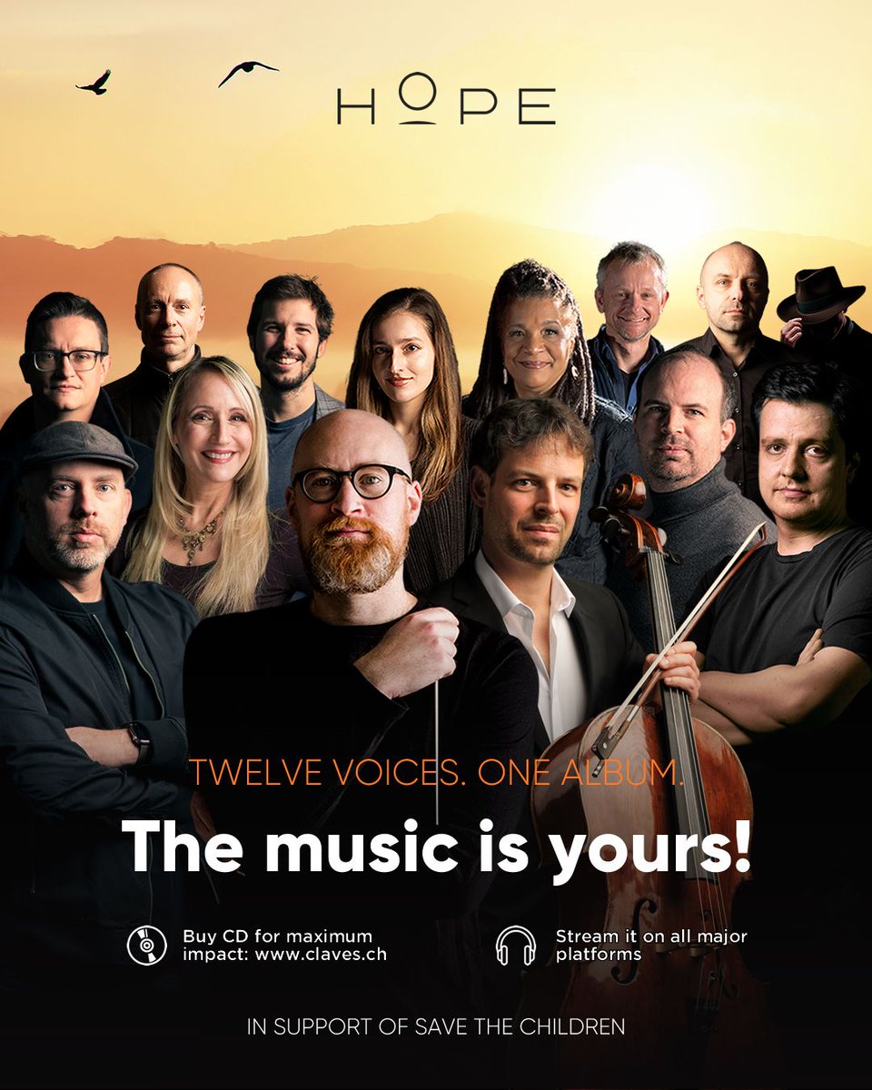 thehopealbum's tweet image. The music is yours!

Made with heart and vision: 12 composers, conductor Ben Palmer, and cellist Andreas Graf unite in a cinematic journey of HOPE.

All proceeds to Save the Children.

🎧 Stream everywhere
💿 CD: claves.ch

#HOPEAlbum #OutNow