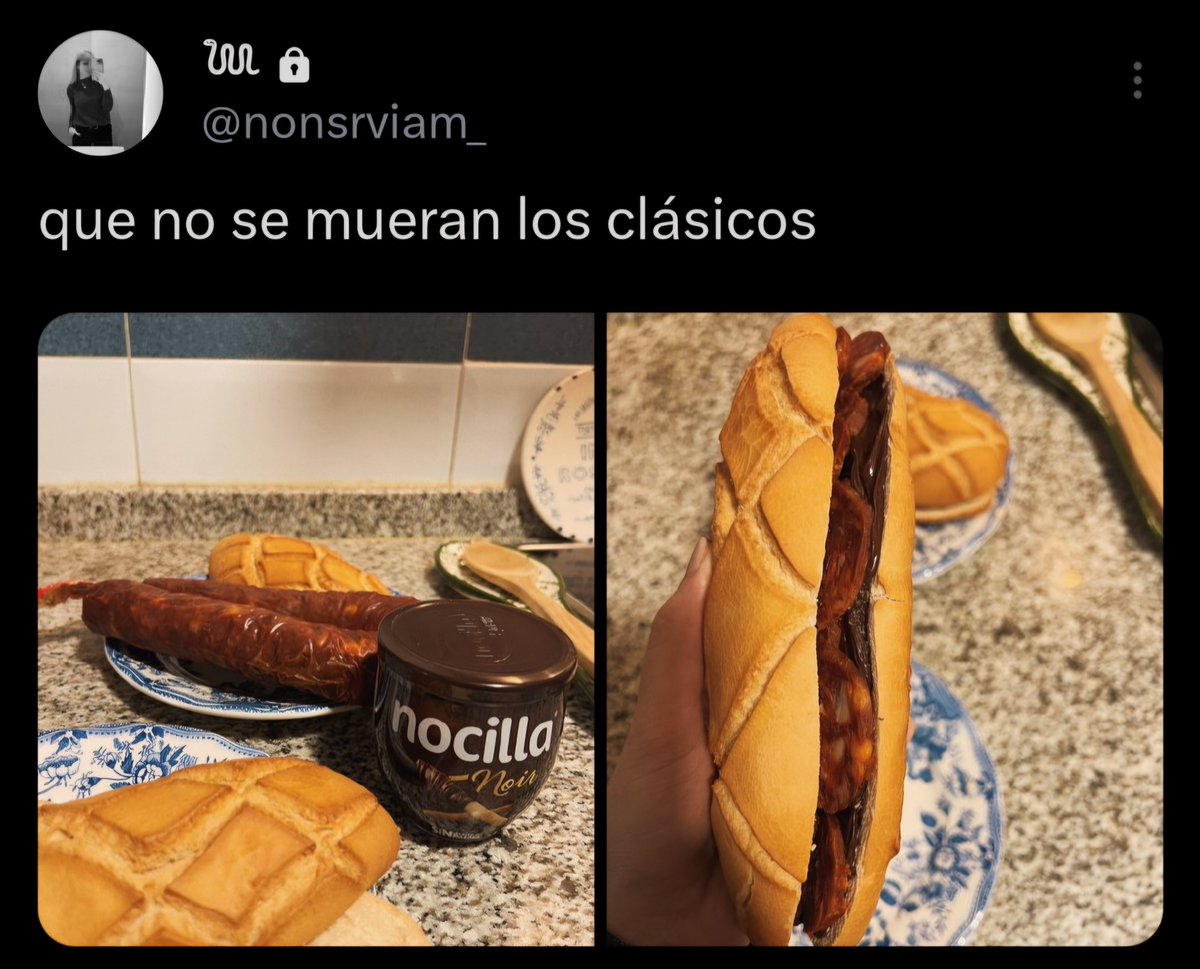 Gvrzon's tweet photo. @vicbwXYZ @nonsrviam_ Un buen chorizo con Nocilla Noir, dime que es ragebait leonés o algo https://t.co/4N3V15TtVy