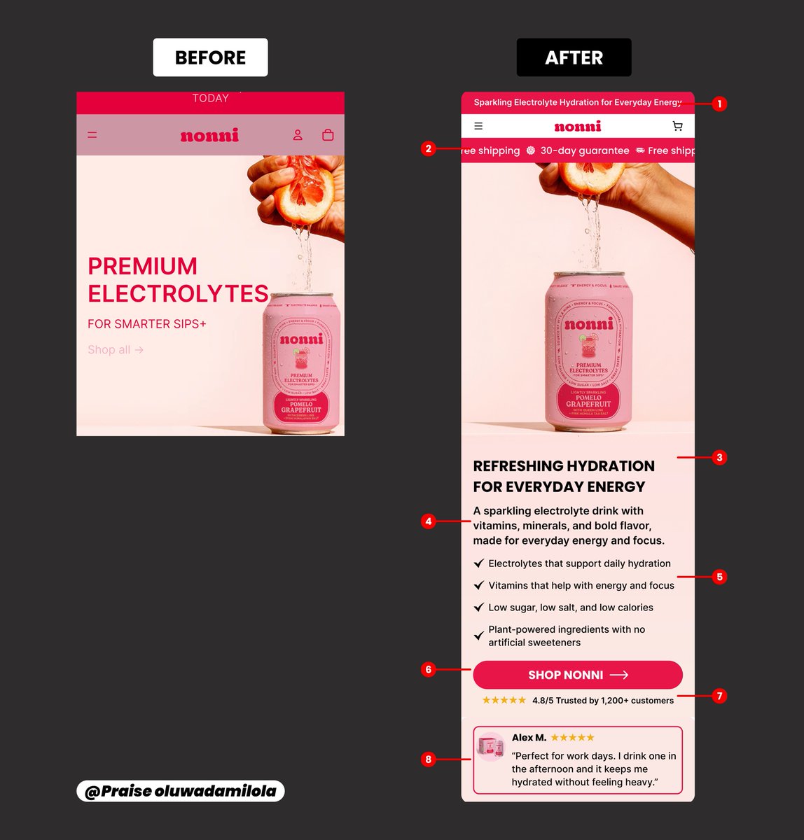 oluwadamil50842's tweet image. Same product.
Different outcome.

“Before” looks nice.
“After” actually sells.

This is the difference between
“looks nice” and “converts”.

Curious, which version would make you buy?

#cro #ecommerce #shopify #conversionrateoptimization #landingpage #uxdesign #dtc