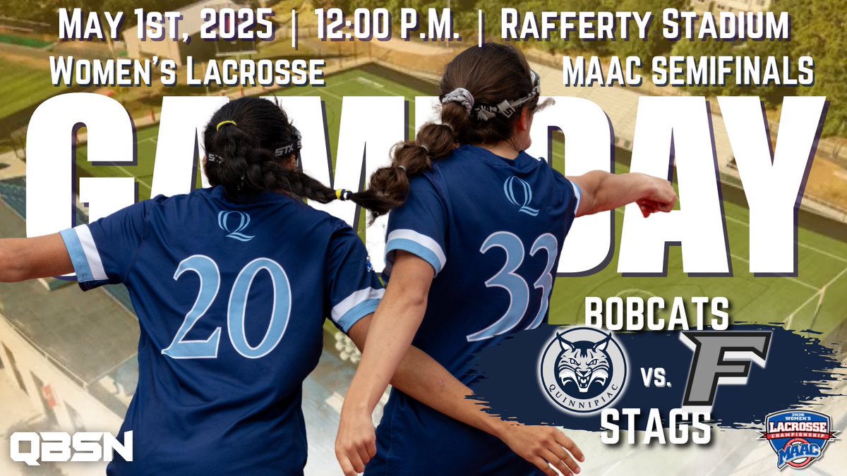 QBSN's tweet photo. It's GAME DAY for @QU_WLAX as it battles against in-state rival @StagsWomensLax in the MAAC Semifinals.

⏰: 12:00 p.m.
📍: Rafferty Stadium
🆚 @StagsWomensLax
🎙️: @AnthonyRossi47 &amp; @seblopes13 https://t.co/X3pBefXAcC