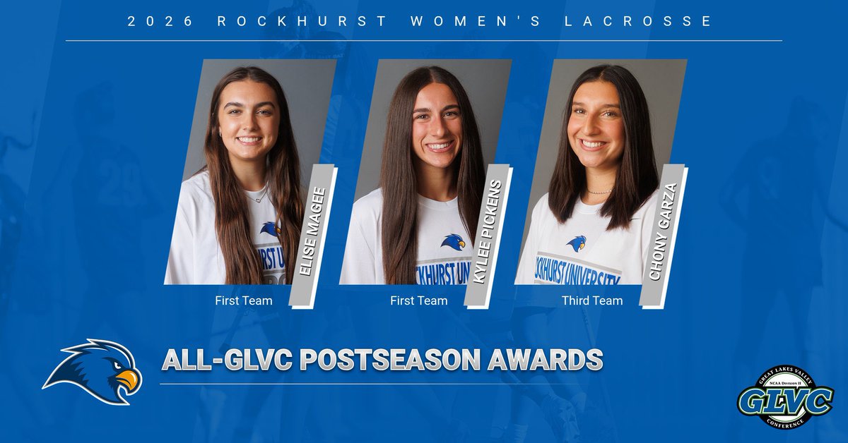 RUhawks's tweet image. Rockhurst Women’s Lacrosse earns All-GLVC recognition. 🦅
Congratulations to Elise Magee and Kylee Pickens on First Team honors, and to Chony Garza on Third Team distinction. 🎉 #GoHawks