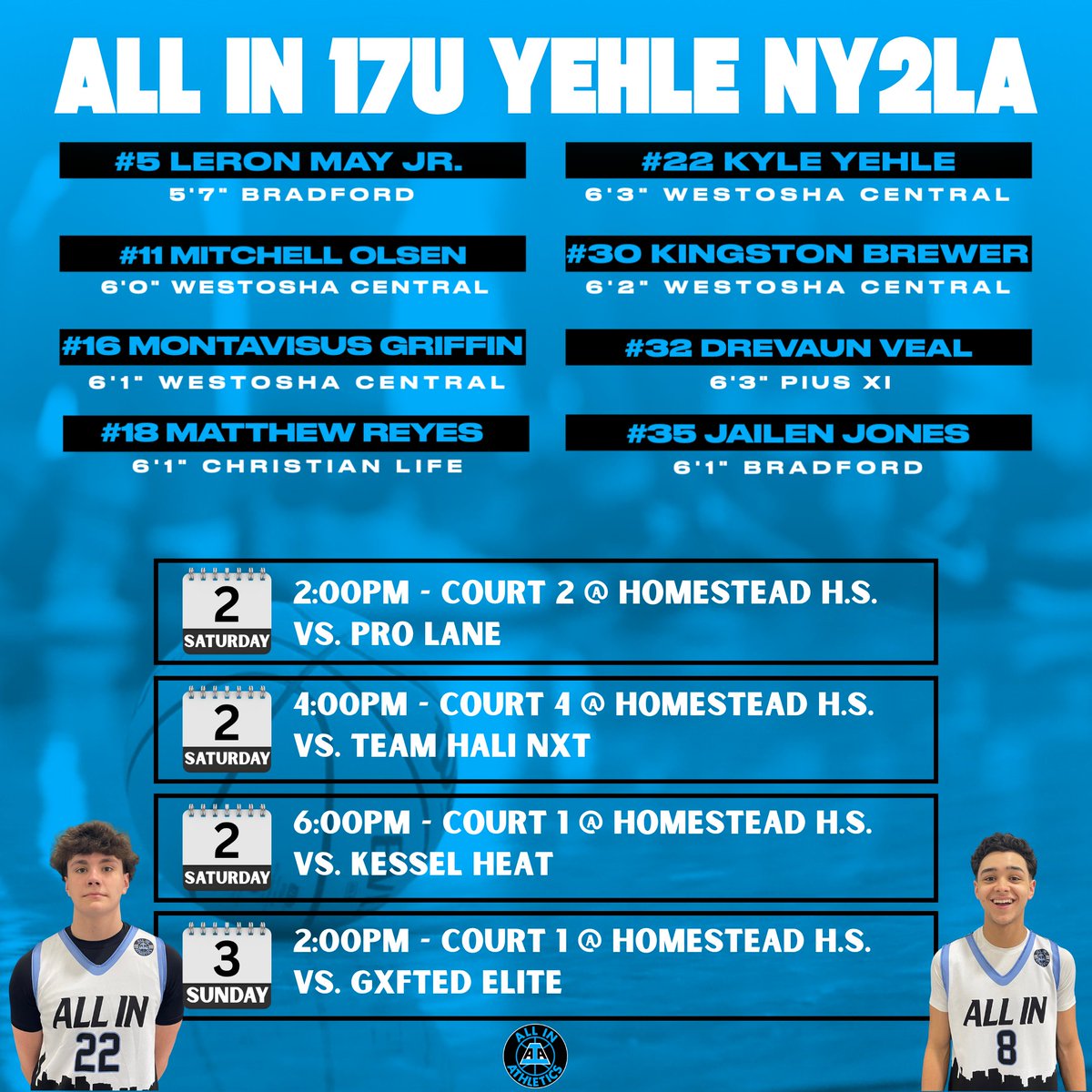 aiathletics's tweet photo. 17U Hart, 17U Yehle &amp; 16U Figueroa are headed to Wisconsin this weekend for the @ny2lasports Invitational. #ALLINfamily @AIAeliteboys https://t.co/OhayjK0Pef