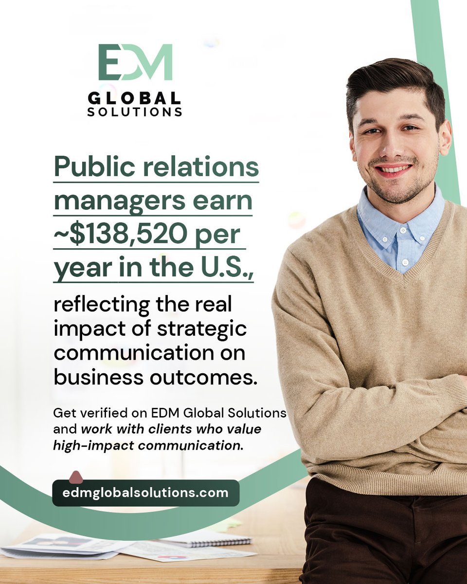 EDMGlobalSol's tweet image. Brand communication leaders in the U.S. earn ~$138,520/year—proof of the value of strong messaging.

As demand grows, companies need strategic PR specialists.

Get verified with EDM Global Solutions → edmglobalsolutions.com

#PR #Freelancers #BrandStrategy