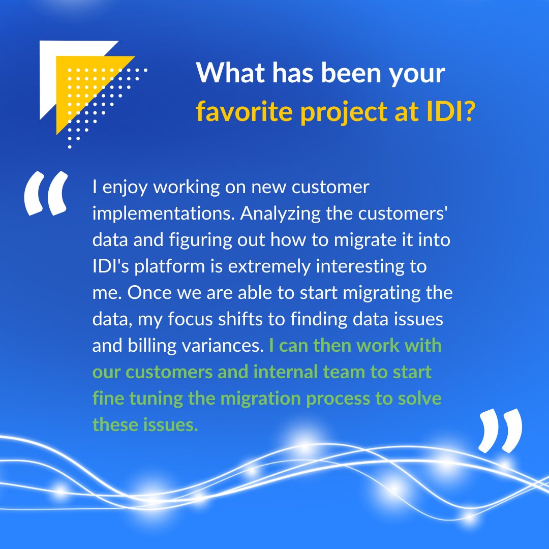 IDIBilling's tweet image. #EmployeeSpotlight: Rick Reed, #DataEngineer.

Nearly 17 years at IDI, with experience across Billing, Support, Professional Services, and Data Engineering. Today, he’s focused on customer data migrations, project data updates, and collections automation.

Get to know Rick below!