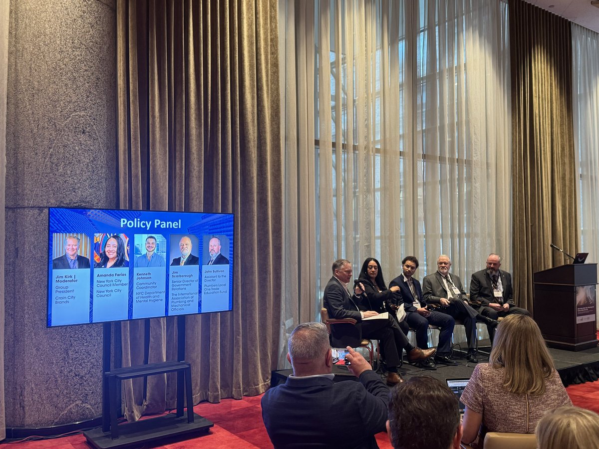 IAPMOGR's tweet photo. @IAPMO Senior Director of Government Relations Jim Scarborough participated on a policy panel on April 28 for the The Plumbing Foundation City of New York, Inc. entitled "Safer Water Safer City: Protecting the Future of New York City." Participants in the Policy Panel and the following Technology Panel discussed best practices for #LegionellaPrevention in the city’s buildings and water systems. #Plumbing #PublicHealth #WaterQuality