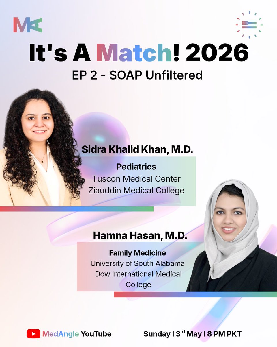 med_angle's tweet image. It's A Match! 2026 Episode 2 ‘SOAP Unfiltered’ drops this Sunday, May 3rd at 8:00 PM PKT, exclusively on YouTube.

A closer look into the SOAP process - real experiences and what it actually takes when things don’t go as planned.

#ItsAMatch #Match2026 #SOAP #NRMP #MedAngle