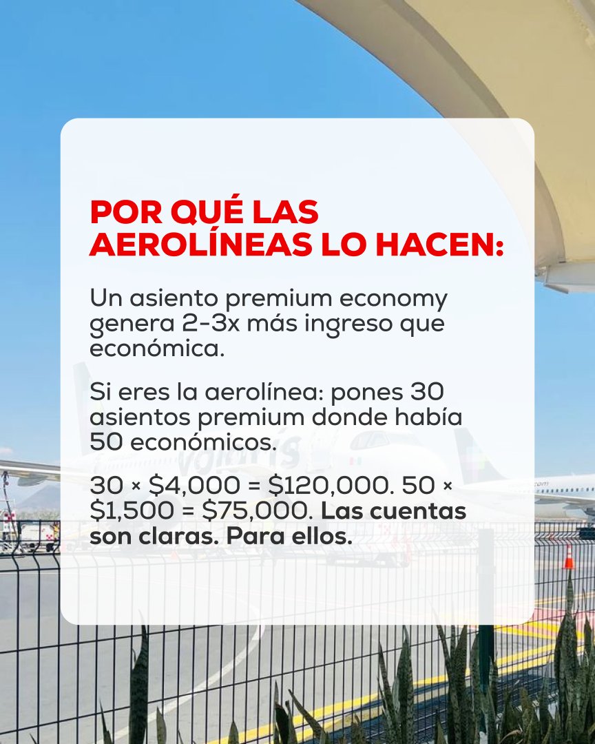ticket_mx_'s tweet photo. Premium economy crece. Económica se encoge. ¿La cuenta? Tú pagas. Menos asientos baratos = precio subiendo antes. La defensa? Comprar temprano y comparar bien. 
Link en bio.
#aviación #premiumeconomy #vuelos #Aeroméxico #Volaris #viaje https://t.co/iLPtXsbHHg