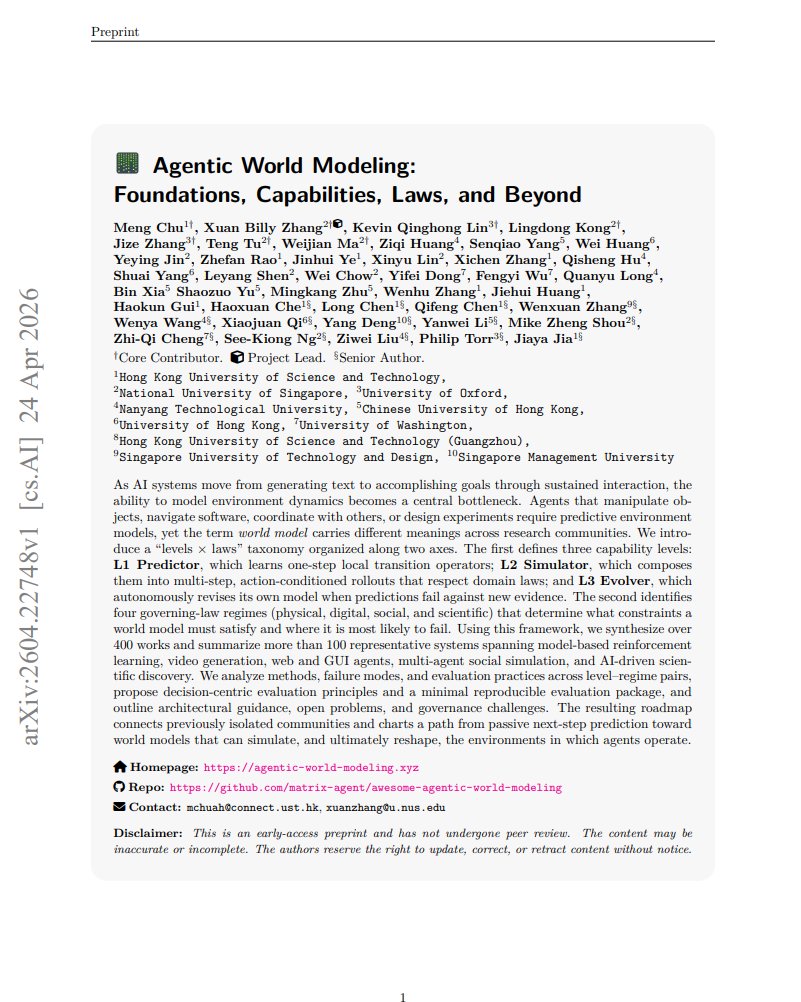 1/
Photorealistic video generation is not a world model. An LLM predicting the next token is not a world model. The term has lost all meaning. A new paper finally formalizes what a world model actually is mathematically, and it exposes a massive capability gap. 🧵