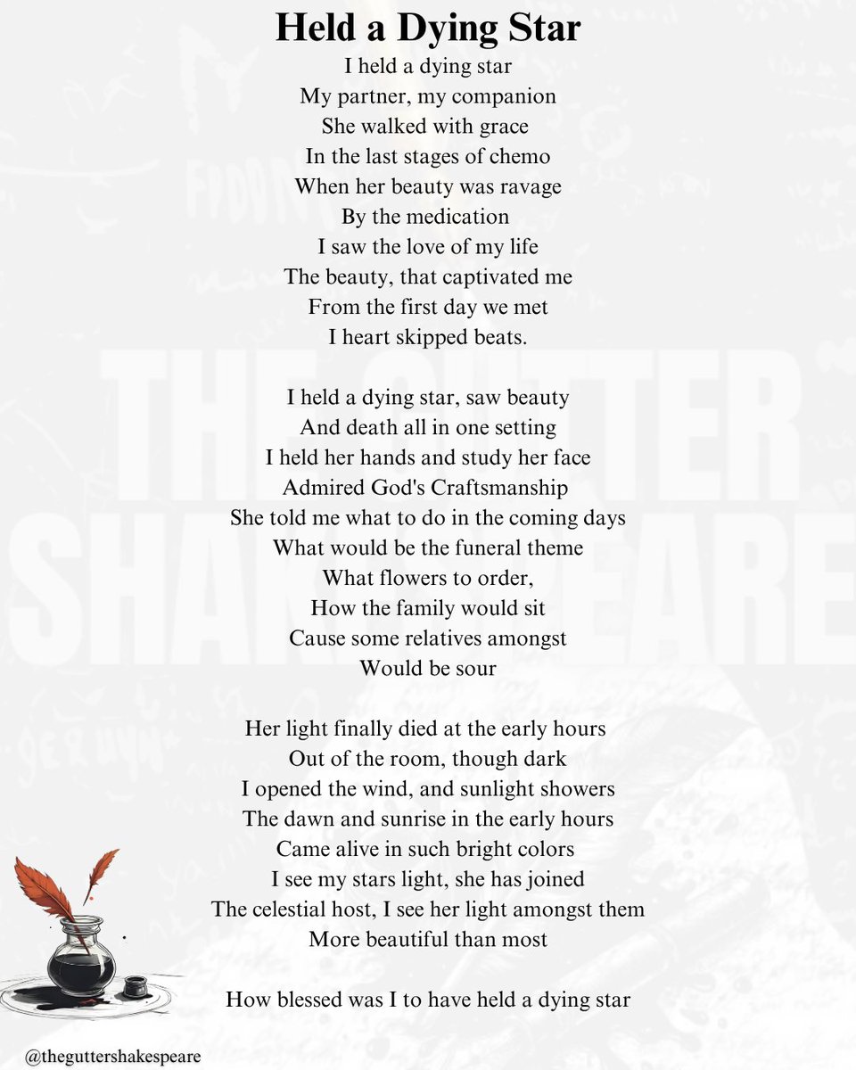 tgshakespeare's tweet image. Have you held your dying star?
A star who looked at you and comforted you
At their final hours.

To all the stars we lost, I pray you still see their light in the day and night and in your darkest hours

#PoetryCommunity #dyingstar #liveon
#passingon #lovepoetry❤️