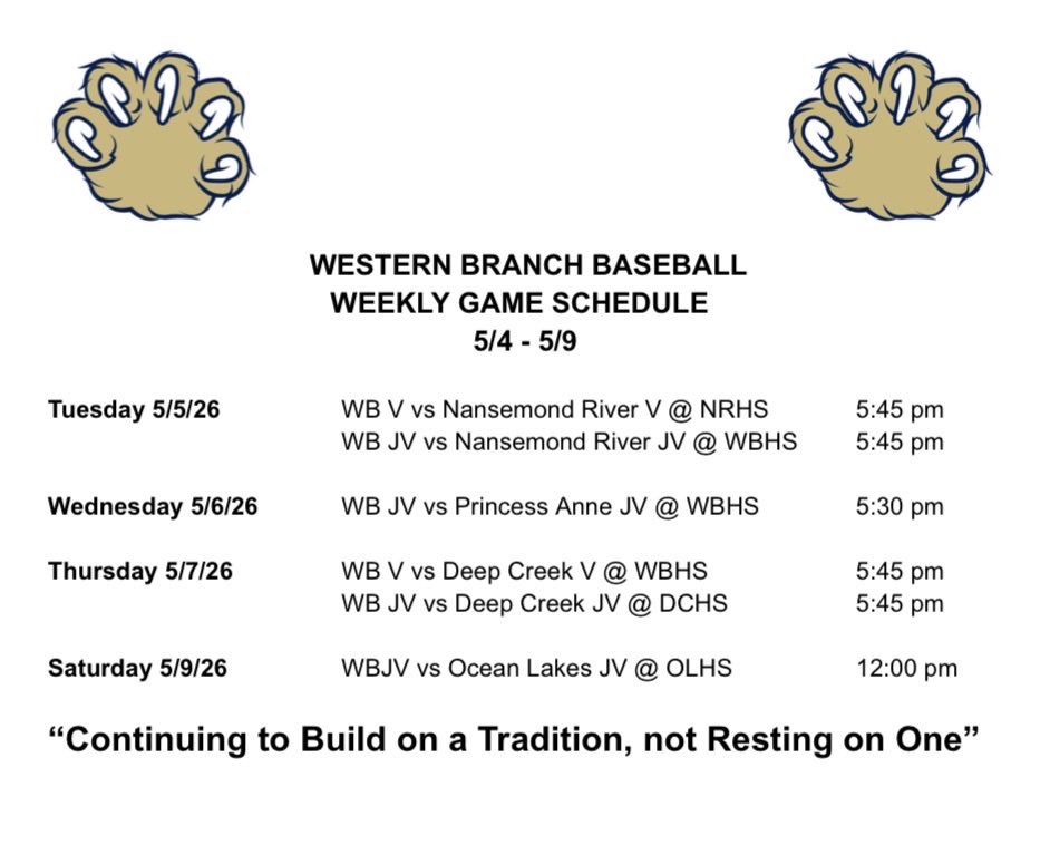 Western Branch High Baseball tweet media