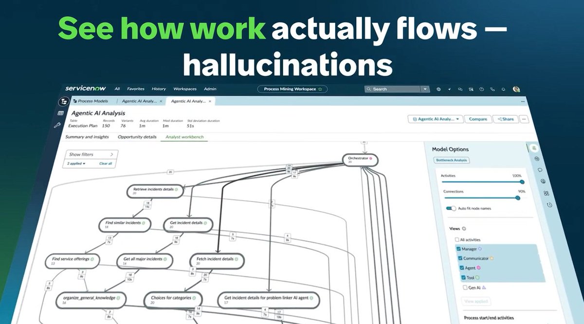 dastanfo's tweet photo. Ever noticed how most AI feels like an add-on, not really part of the flow? ServiceNow Process Mining is different—built right into the ServiceNow AI Platform with no ETL, no handoffs. It just works where work happens. ▶️ https://t.co/3xaxf5rlCv https://t.co/OsWKX1uhbz