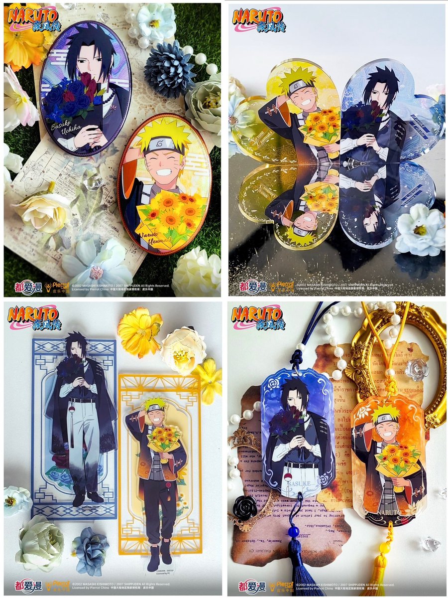 wlwsasuke's tweet image. lmao they are promoting this naruto and sasuke merch like its their wedding 😭