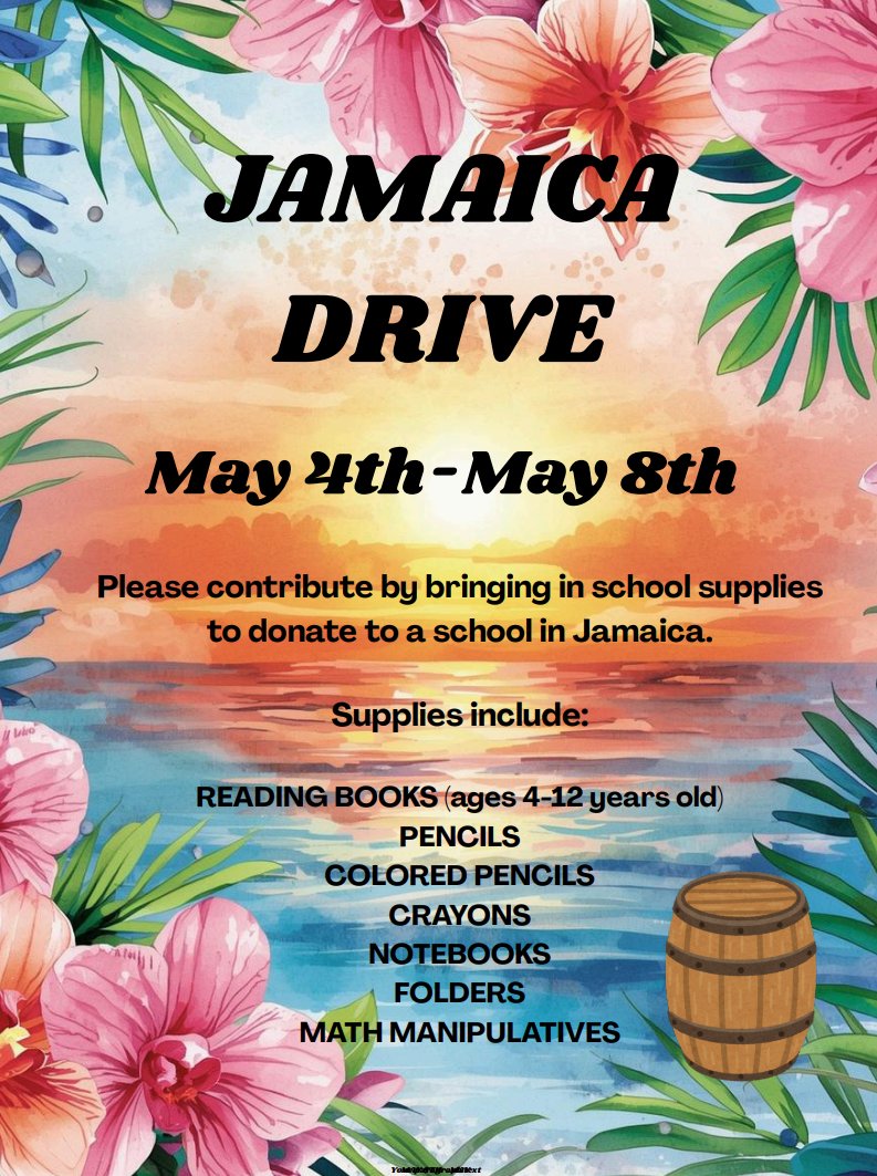 MESMSHorowitz's tweet photo. Join MESMS for our Jamaica Drive. Please contribute  school supplies for Alston Primary and Infant School in Jamaica that had damage from Hurricane Melissa! Students are ages 4 - 12. @mesmspta @YorktownCSD https://t.co/Uv6qHcCAvK