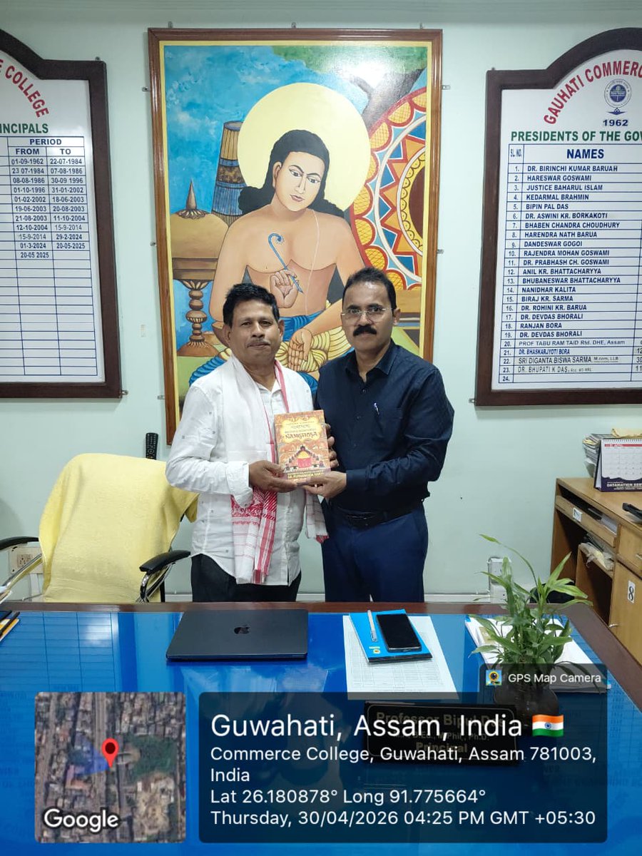 GCC_1962Assam's tweet image. Presentation of Naam Ghosa to Sri Uttam Kumar by the Principal of GCC (Autonomous) during his farewell, as a token of respect and appreciation I 30.04.2026