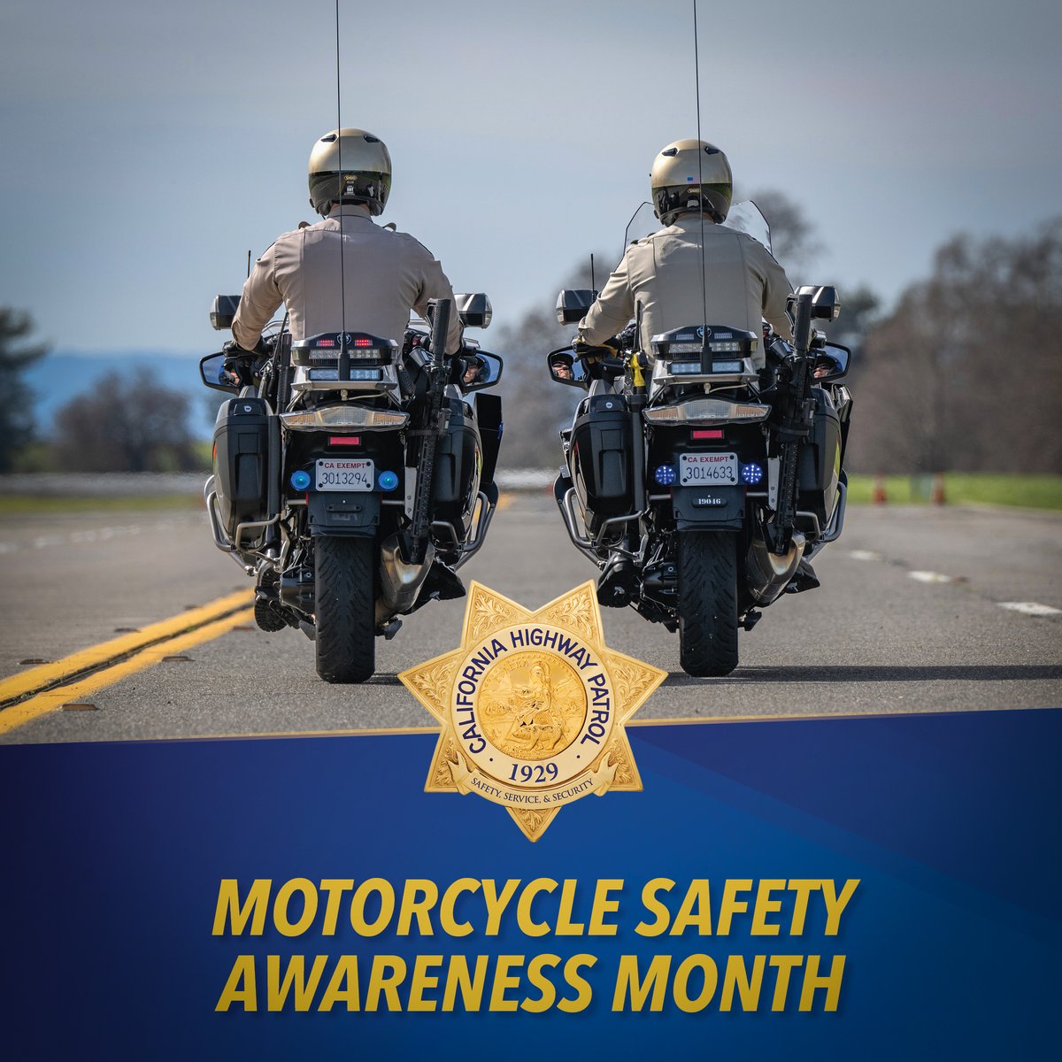 CHPInland's tweet image. May is Motorcycle Safety Awareness Month 🏍️ Motorcycles are smaller and harder to see. Look twice, check blind spots, and give riders space. Riders: wear a helmet, stay visible, ride defensively. What will YOU do to keep riders safe? #ShareTheRoad #DriveSafe #California #CHP