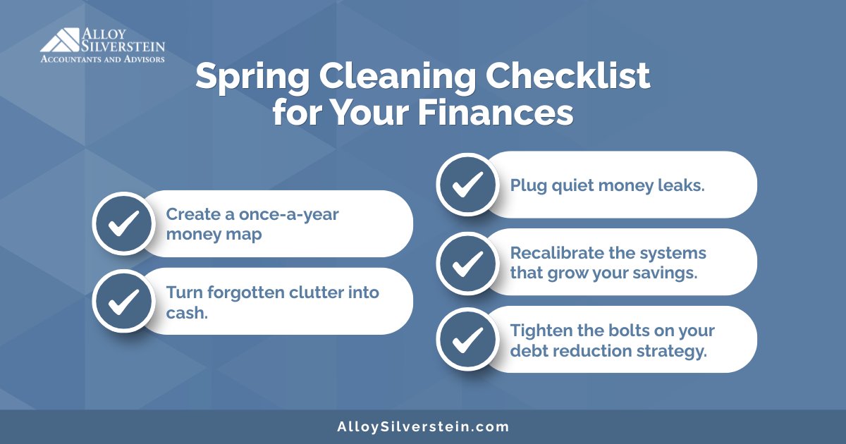 AlloyCPAs's tweet image. Spring cleaning isn’t just for your home, it’s for your finances, too. 

Ready to give your money a clean slate? Read more at bit.ly/4uqDke4. 

#AlloySilverstein #SpringCleaning #MoneyTips #PersonalFinance #SmartMoney