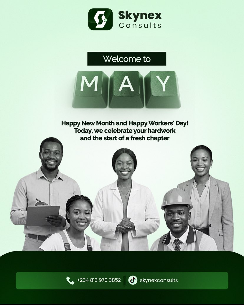 skynexconsults's tweet image. Happy new Month and Happy Workers Day from Skynex.

Welcome to May

#skynex #may #businesstips #BusinessStrategy