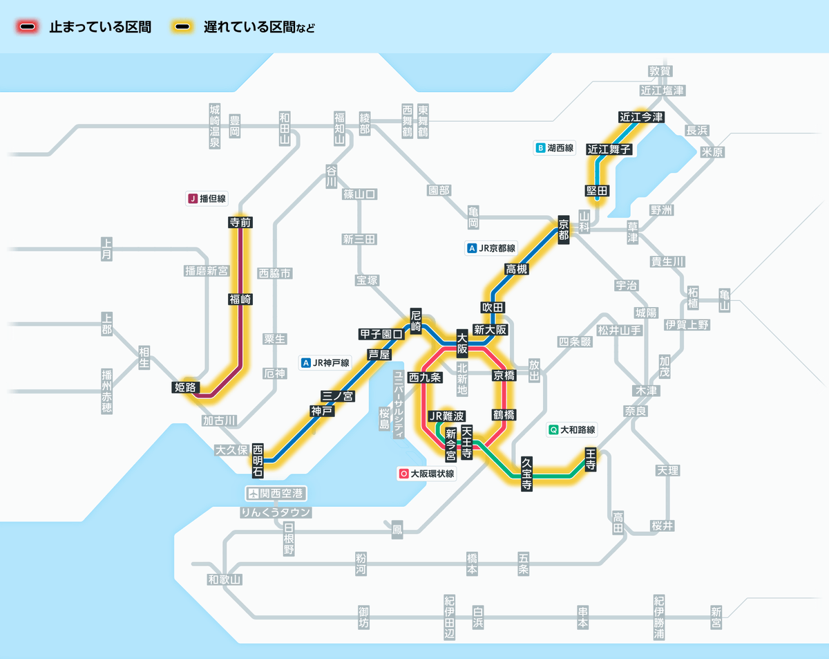 5月2日0時29分現在： 湖西線では強風のため、0時25分から新旭駅～近江