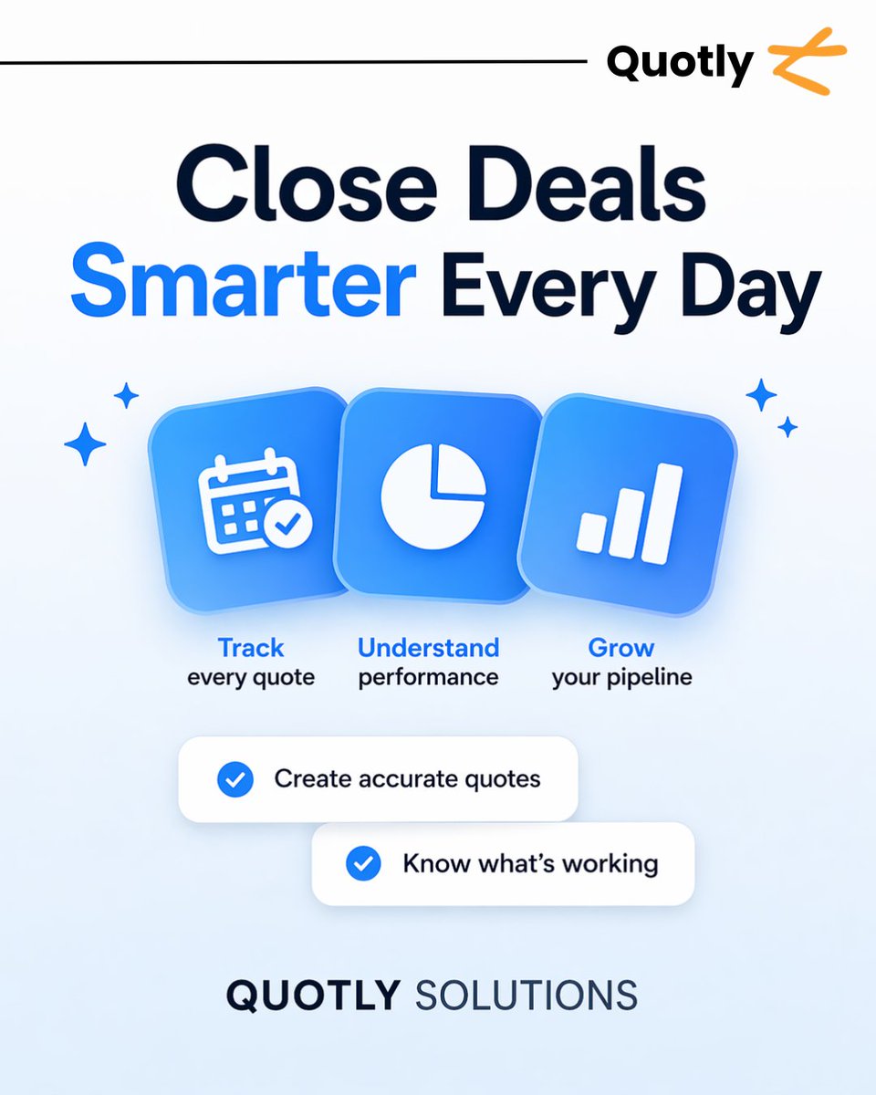 quotlyBytclc's tweet image. Track every quote. Understand your performance. Grow your pipeline.

Closing smarter starts with knowing where every deal stands.

Quotly makes that possible every day.

#Quotly #B2BSales #SalesPerformance