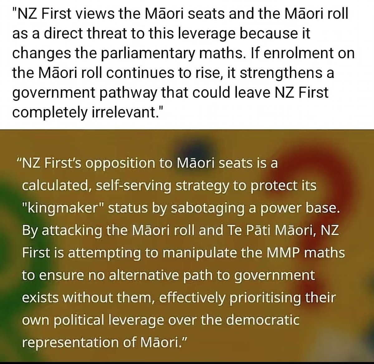 This is as close to gerrymandering as it gets from NZ First. 
Their dishonest &amp; borderline corrupt machinations of both MMP &amp; parliamentary privilege threaten the integrity of our system &amp; free &amp; fair elections. 
They have to go.