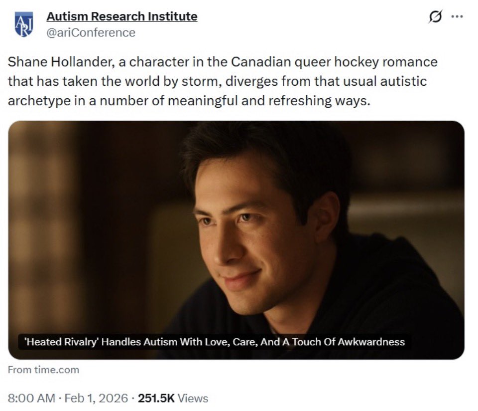 HaydeeF14's tweet photo. Just a reminder that the Autism Research Institute praised Hudson Williams’ portrayal of Shane Hollander by avoiding autism stereotypes and emphasizing his mannerisms, eye contact and subtle expressions. https://t.co/fp4xqFKT0H