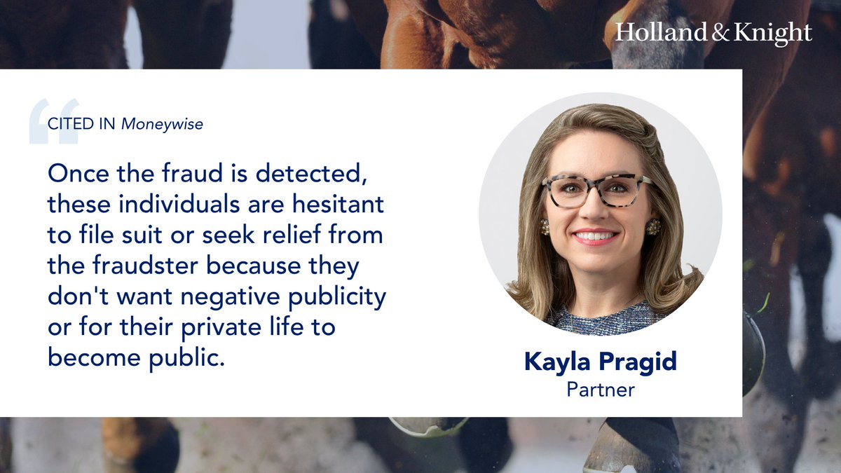 Holland_Knight's tweet image. #Litigation atty Kayla Pragid, who leads the firm's #EquineIndustry Team, was cited in a @moneywisecom article on the rise of fractional #racehorse ownership ahead of the #KentuckyDerby. She was quoted warning that layered intermediaries can mask #pricing and commissions,