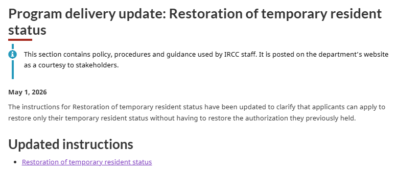smeurrens's tweet photo. IRCC has issued guidance to officers clarifying that it is possible to restore one's status from worker or student to visitor. 

https://t.co/bwQEpUjzTH https://t.co/JioCNB0lII