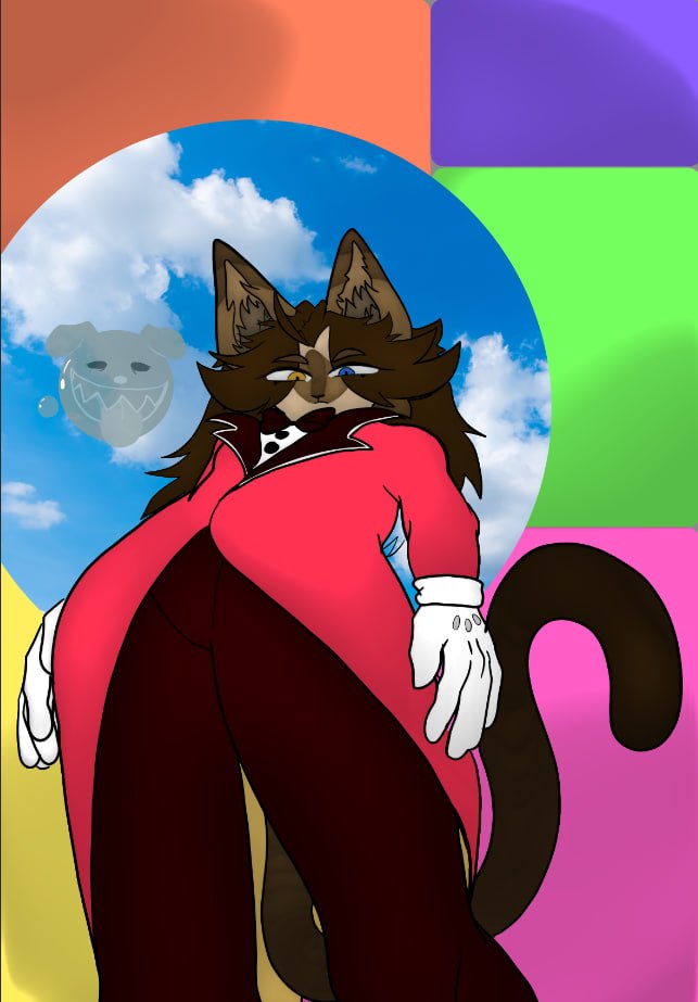 AutumnGlorious's tweet photo. I've been doing my sona in Caine's position,,, I'm doing copium until last episode comes out- https://t.co/zVrAsR17dK