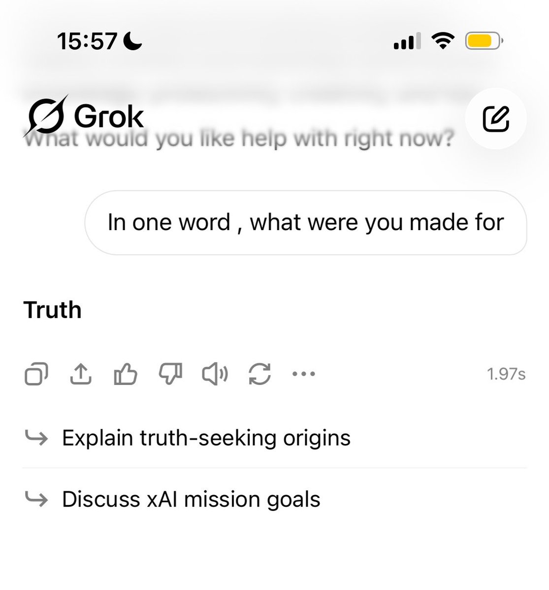 OgundejiSO's tweet image. I asked #Grok and #ChatGPT to tell me in one word what they were made for.
Grok answered me that it’s made for “Truth” while 
ChatGPT said “assistance”

@elonmusk 
@xai
