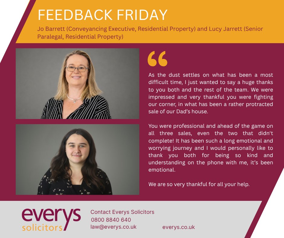 EverysSolicitor's tweet image. It's Feedback Friday!

This week, we're highlighting the wonderful feedback Jo and Lucy received earlier this week. Well done!

#WeAreEverys #FeedbackFriday