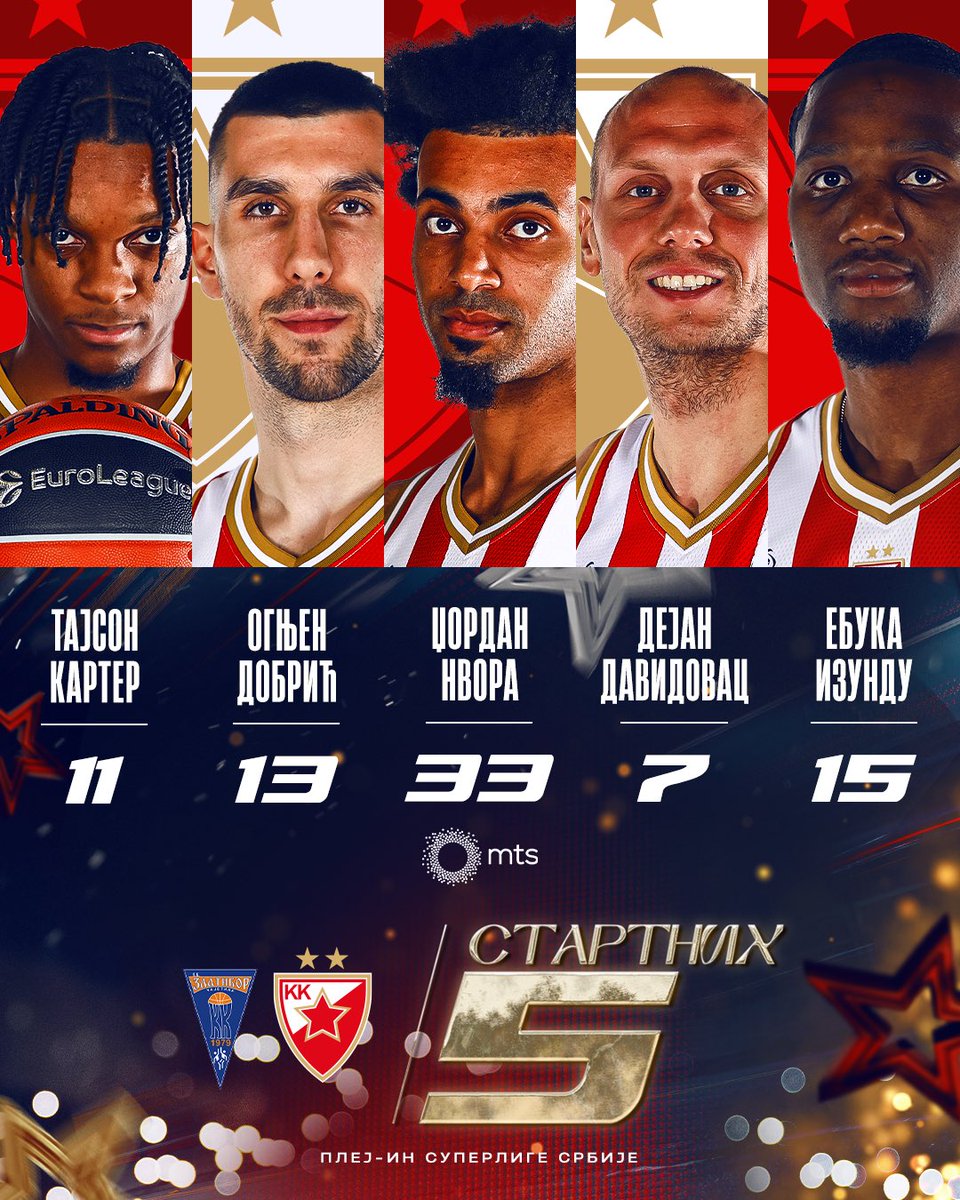 kkcrvenazvezda's tweet image. Стартна петорка КК Црвена звезда Меридианбет у другој утакмици плеј-ина против Златибора 🔴⚪

#kkcz #WeAreTheTeam
