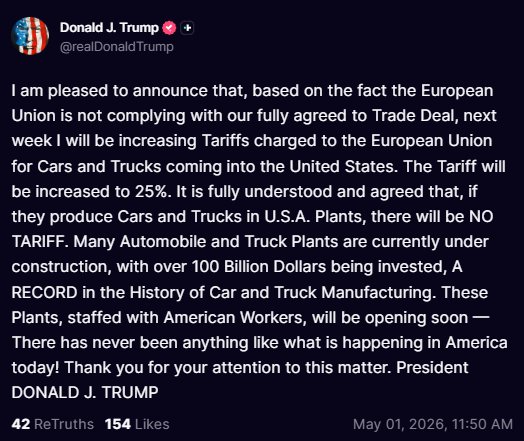 Trump Imposes 25% Tariff on EU Car Imports Over Disputed Trade Deal Compliance - 1