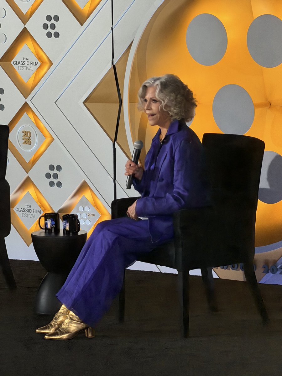 LoraStocker's tweet photo. Wonderful way to kick off the first screening of #TCMFF 2026 - with a delightful festival introduction by @BenMank77 and wonderful interview with @Janefonda! https://t.co/kL49zyzeyw