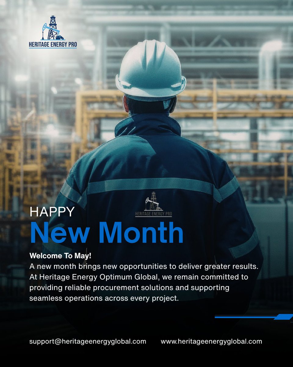 HeriglobGroup's tweet image. Welcome to the month of May. ✨️ 

May this new month bring you growth, success, and new opportunities. 

Happy New Month! ✨️ 

#HappyNewMonth #OilAndGas #Procurement #SupplyChain #HeritageEnergyPro