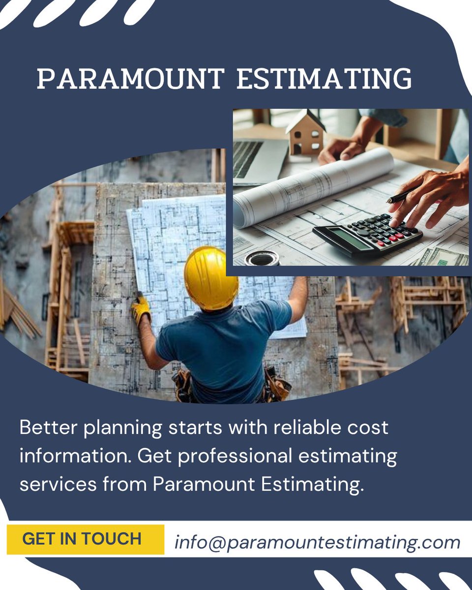 ParaEstimating's tweet image. Professional estimates you can trust 💼
Get a free quote today! info@paramountestimating.com
#Professional #BuildersLife #ConstructionWorld #Growth #paramountestimating #estimates #buildhome