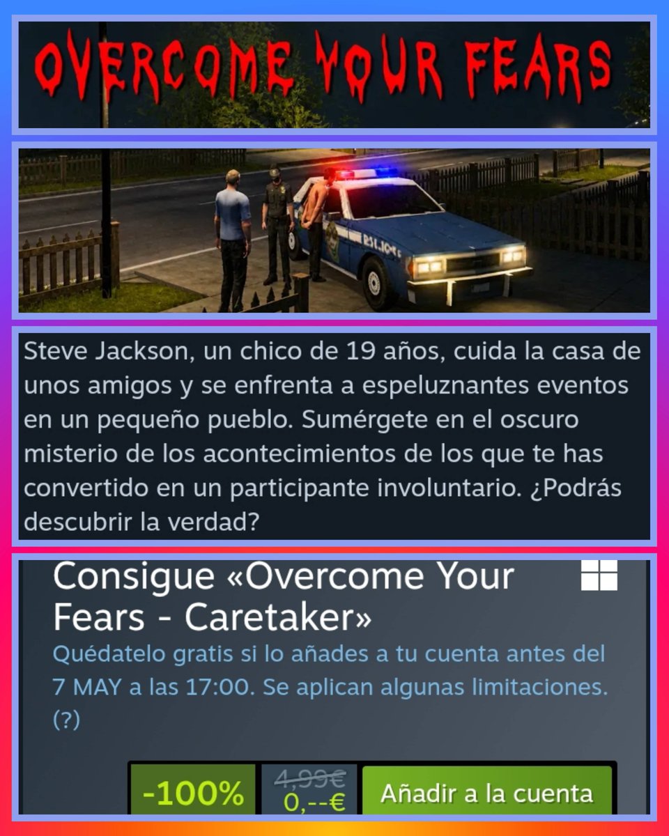 JUEGOSYDISFRUTE's tweet image. ¿ Podrás descubrir la verdad ?

✅ Consigue GRATIS el juego
 " Overcome Your Fears " en Steam si lo añades a tu cuenta antes del 7 de Mayo a las 17:00
✅Enlace: store.steampowered.com/app/3550490/Ov…
  Un oscuro misterio
   ¿ Lo resolverás ?

@Steam #Steam #Gratis #PCgaming #FelizViernesATodos
